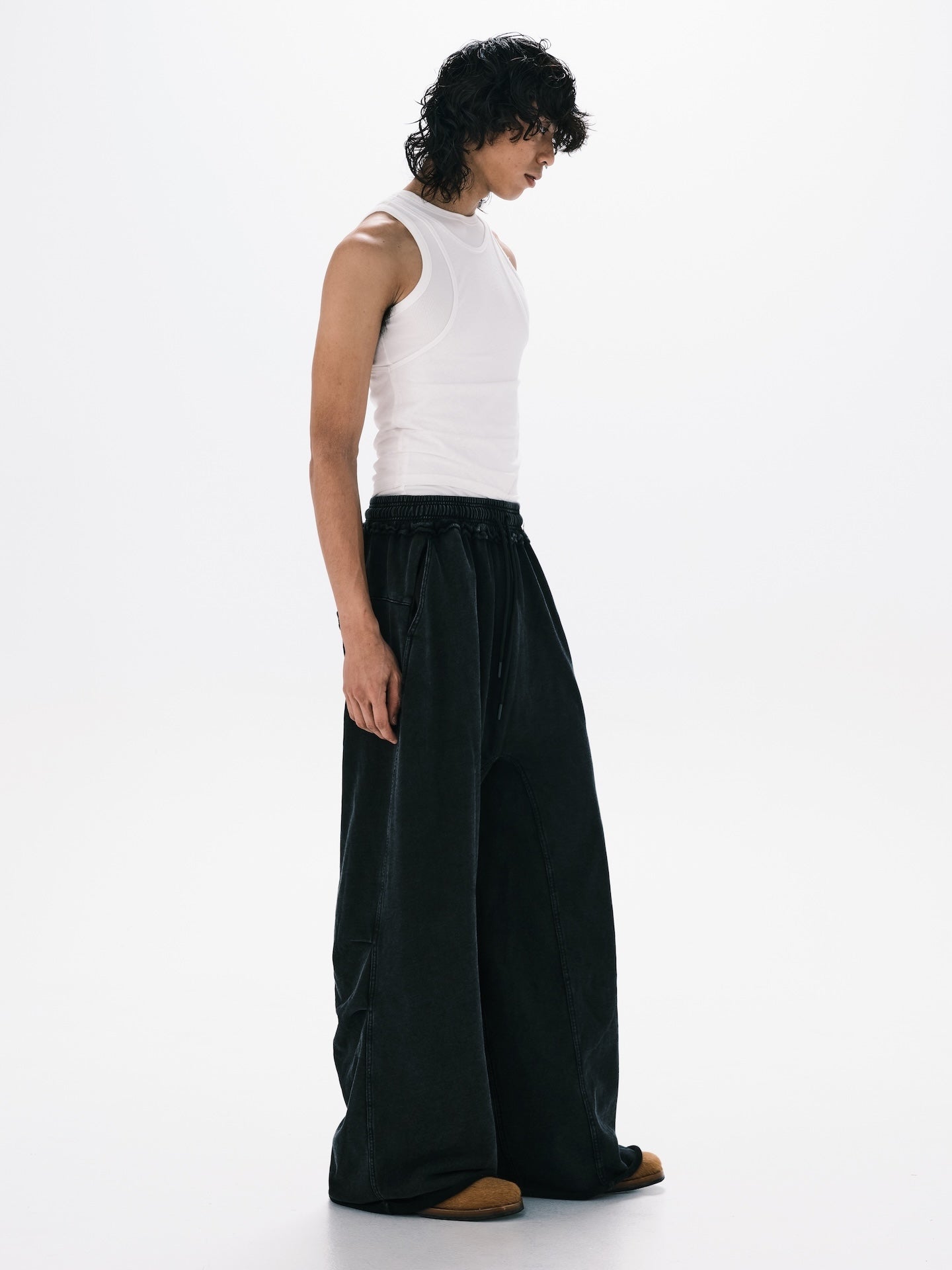 WASHED WIDE LEG SWEATPANTS BLACK