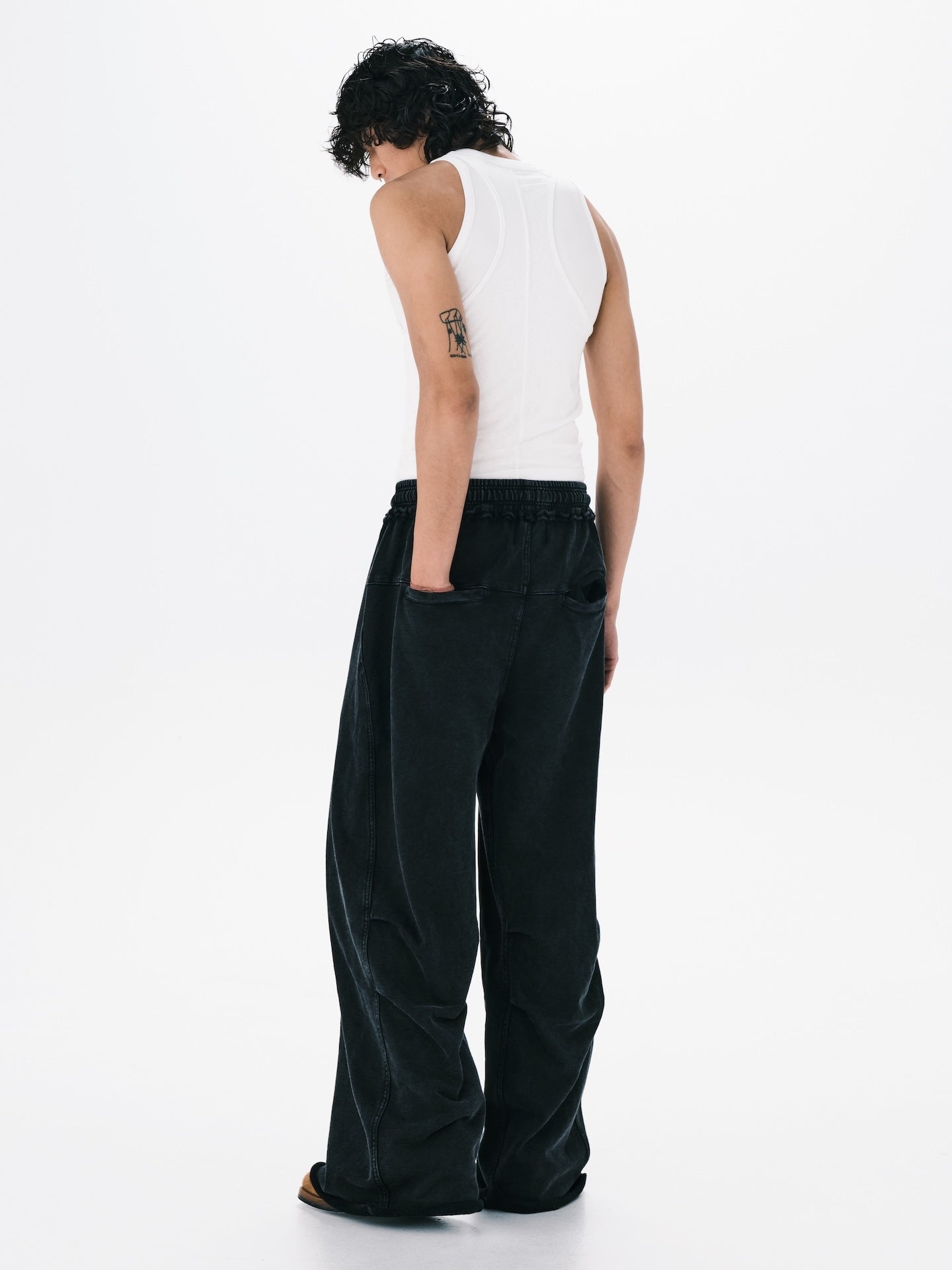 WASHED WIDE LEG SWEATPANTS BLACK