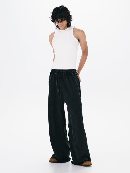 WASHED WIDE LEG SWEATPANTS BLACK