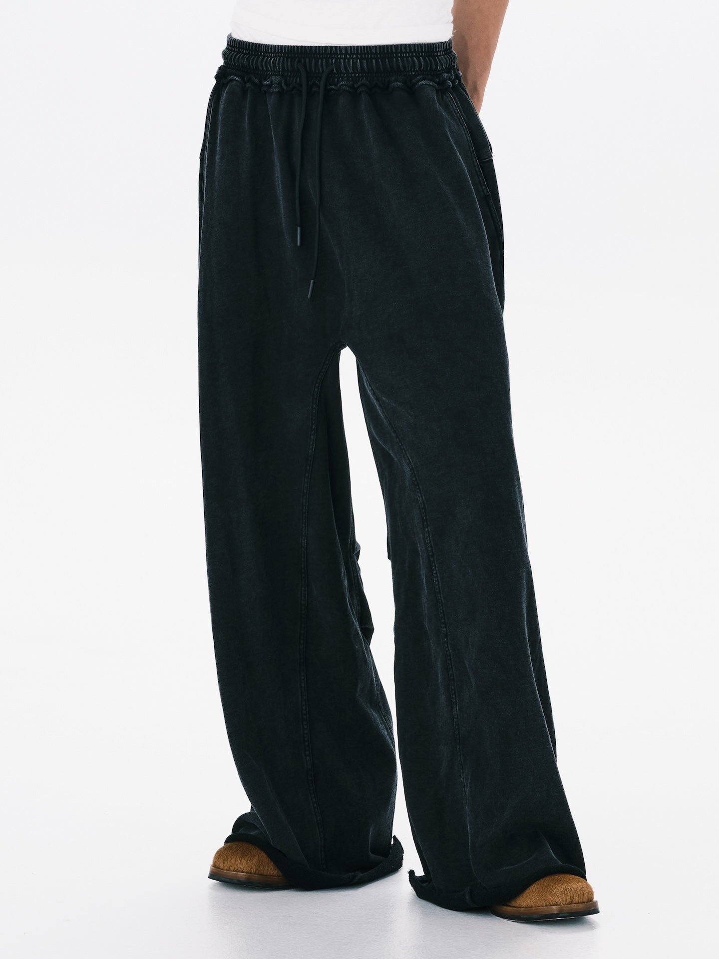 WASHED WIDE LEG SWEATPANTS BLACK