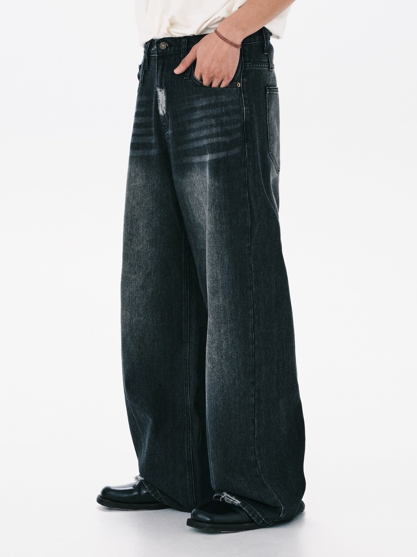 WIDE LEG DENIM JEANS BLACK